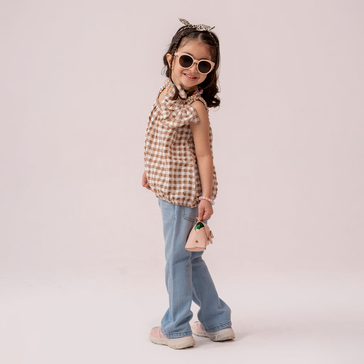 Girls brown woven top GTW-0001