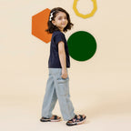 Girls navy blue golden foil boxy top - GTK0006