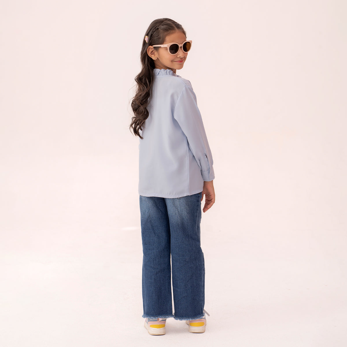 Girls blue button down shirt GTW-0004
