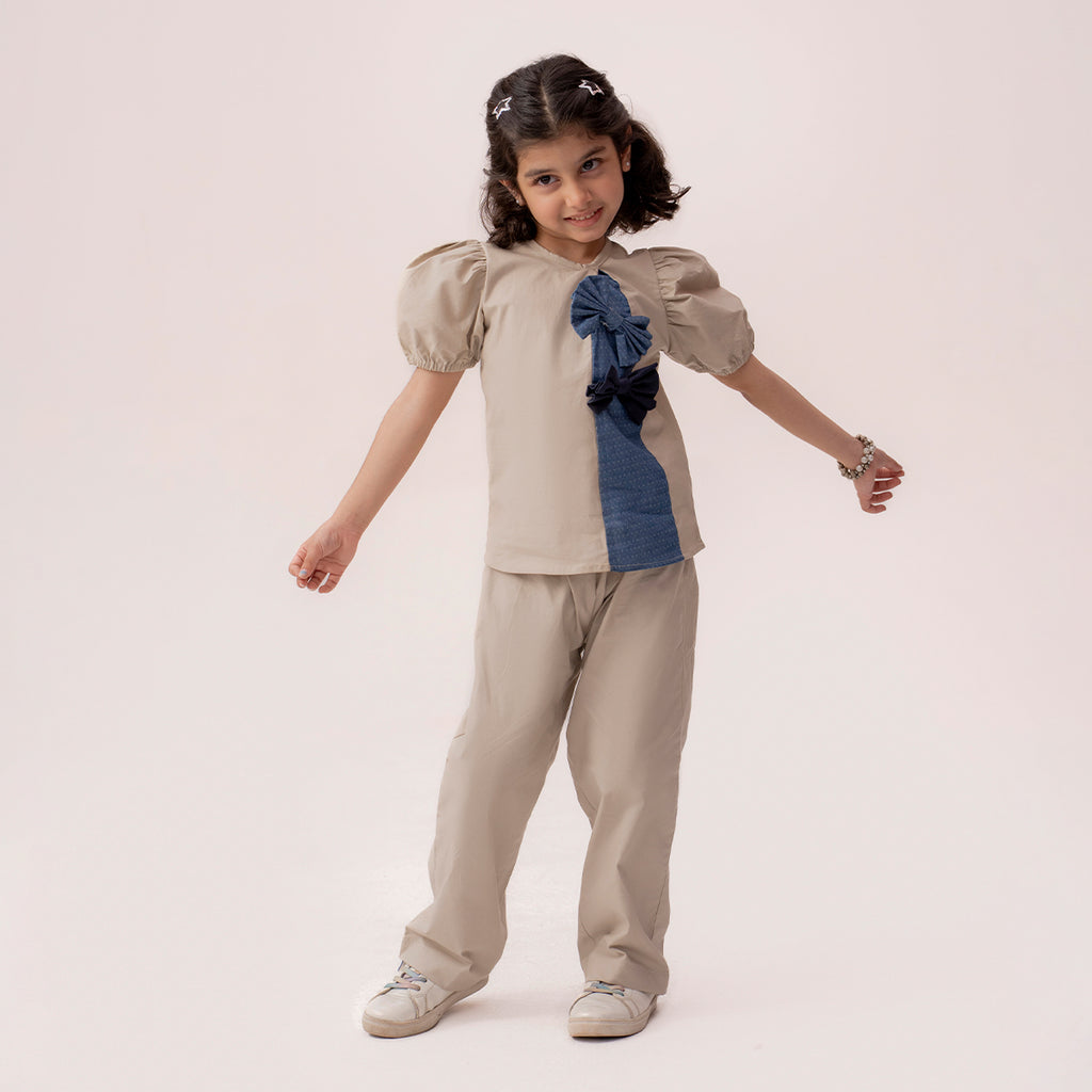 Girls beige blue co-ord set GTW-0006