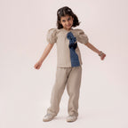 Girls beige blue co-ord set GTW-0006