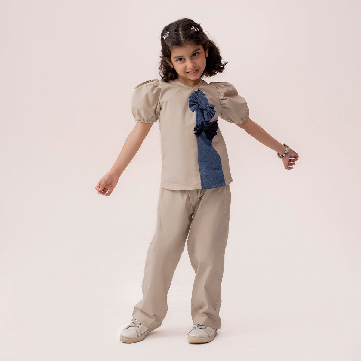 Girls beige blue co-ord set GTW-0006
