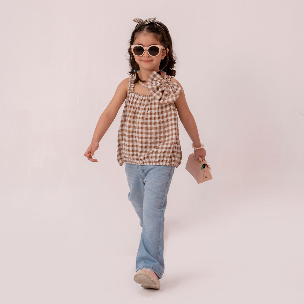 Girls brown woven top GTW-0001