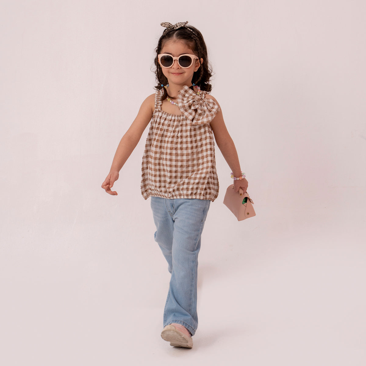 Girls brown woven top GTW-0001