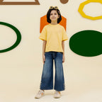 Girls yellow printed oversized tee - GTK0007