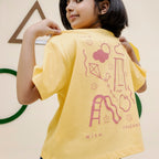 Girls yellow printed oversized tee - GTK0007