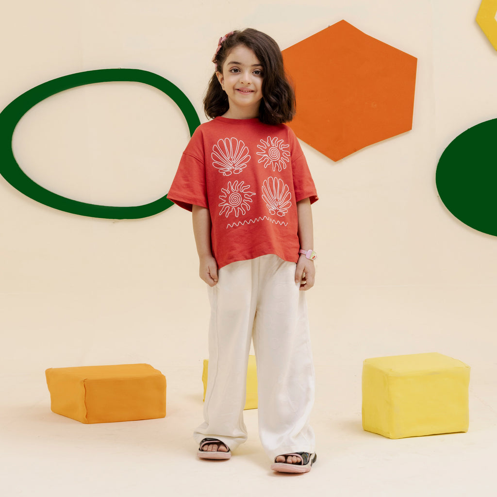 Girls raspberry seashell print oversized tee - GTK0008