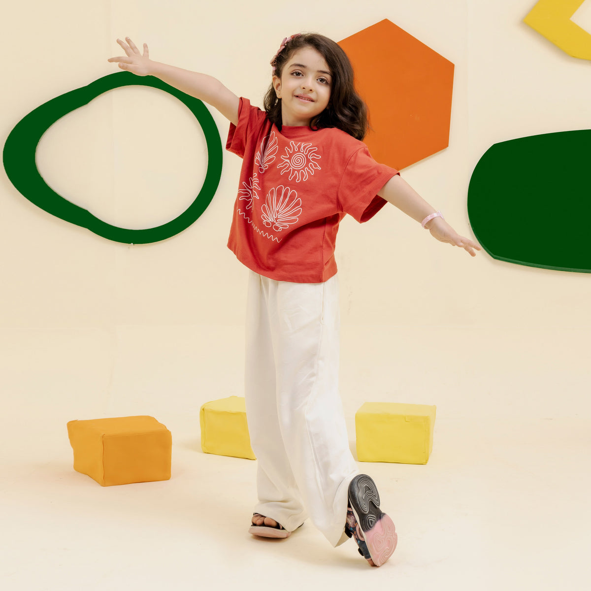 Girls raspberry seashell print oversized tee - GTK0008
