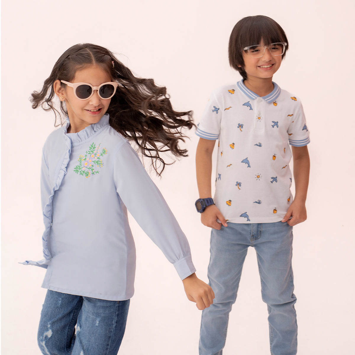 Girls blue button down shirt GTW-0004