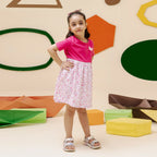 Girls soft pink knit and woven flair dress - GTW0014