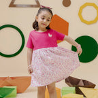 Girls soft pink knit and woven flair dress - GTW0014