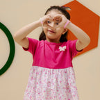 Girls soft pink knit and woven flair dress - GTW0014