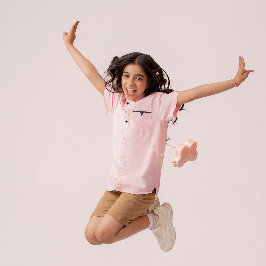 Girls pink formal half sleeve shirt BTW-0005