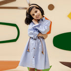 Girls sky blue belted two pocket dress - GTW0015