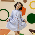 Girls sky blue belted two pocket dress - GTW0015