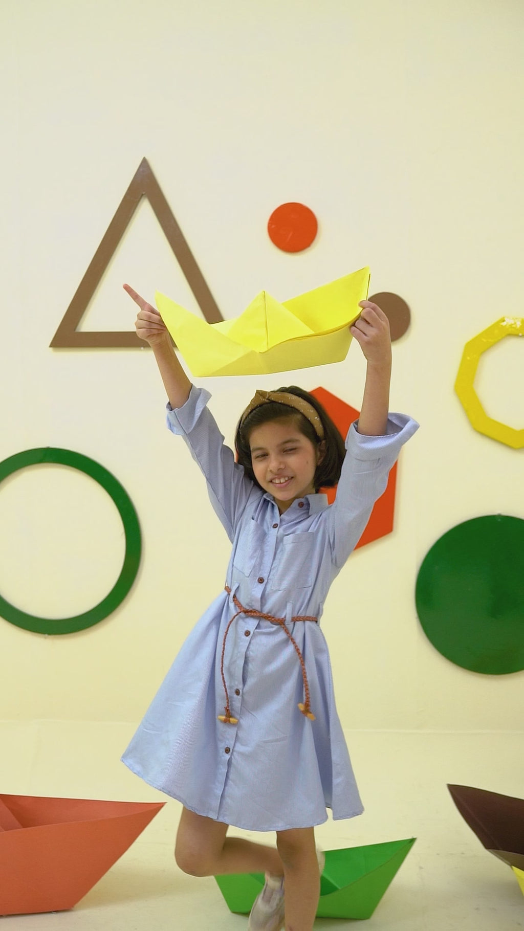 Girls sky blue belted two pocket dress - GTW0015