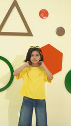 Girls yellow printed oversized tee - GTK0007