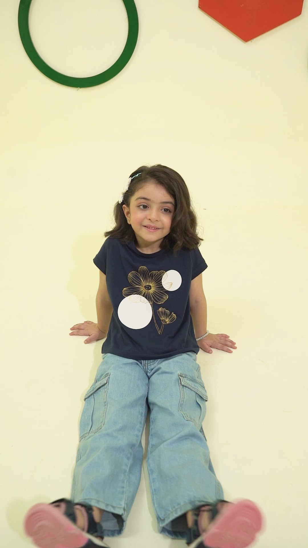 Girls navy blue golden foil boxy top - GTK0006
